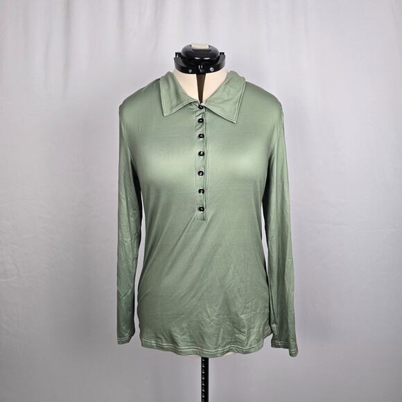 Unbranded Long Sleeve Tees Women's M Green Half Button NWOT - Picture 1 of 15